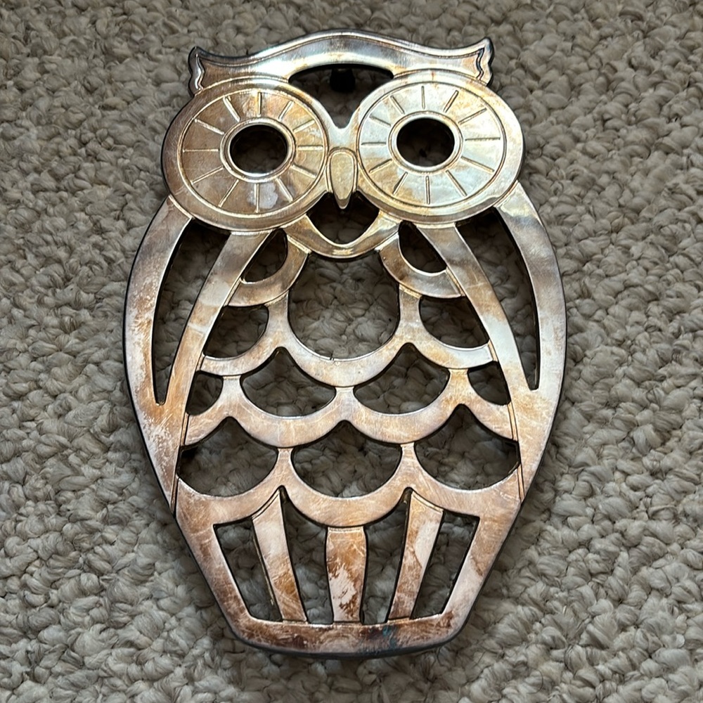 Vintage Leonard Silverplate Owl Trivet/Wall Decor MadeIn Italy